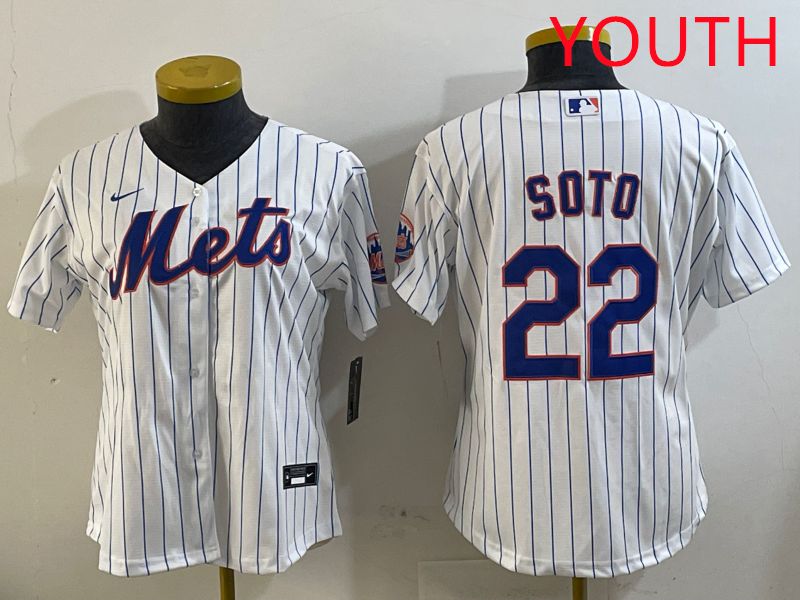 Youth New York Mets 22 Soto White Stirpe Game 2025 Nike MLB Jersey style 4
